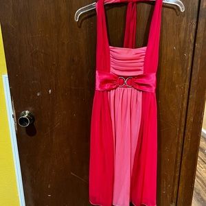 Coral and pink halter cocktail dress